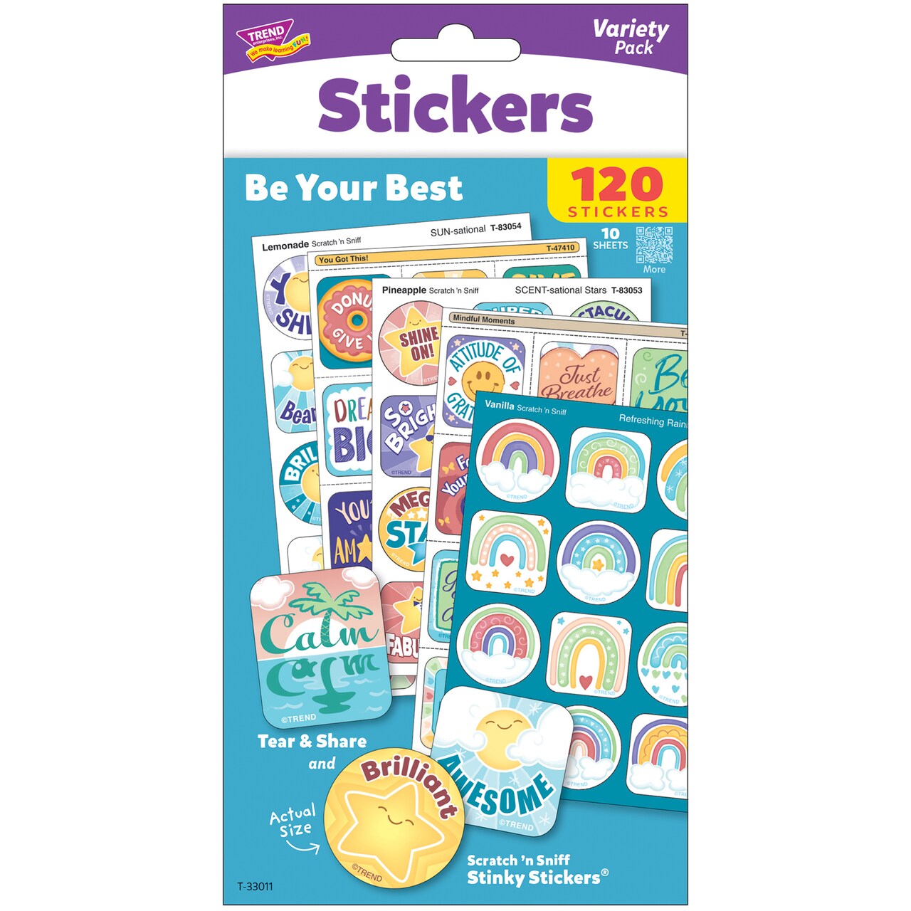 TREND: Scratch 'N Sniff: Be Your Best - 120ct Scented Stinky Stickers Variety Pack-10 Sheets, Calming Colors, Motivation, Confidence-Boosting Messages